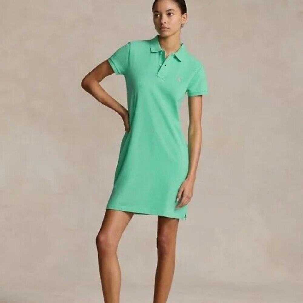 NWT $148 Polo Ralph Lauren Womens Cotton Mesh Polo Dress Sz XS Green Pony Logo - Picture 1 of 8